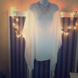 White embroidered summer poncho top